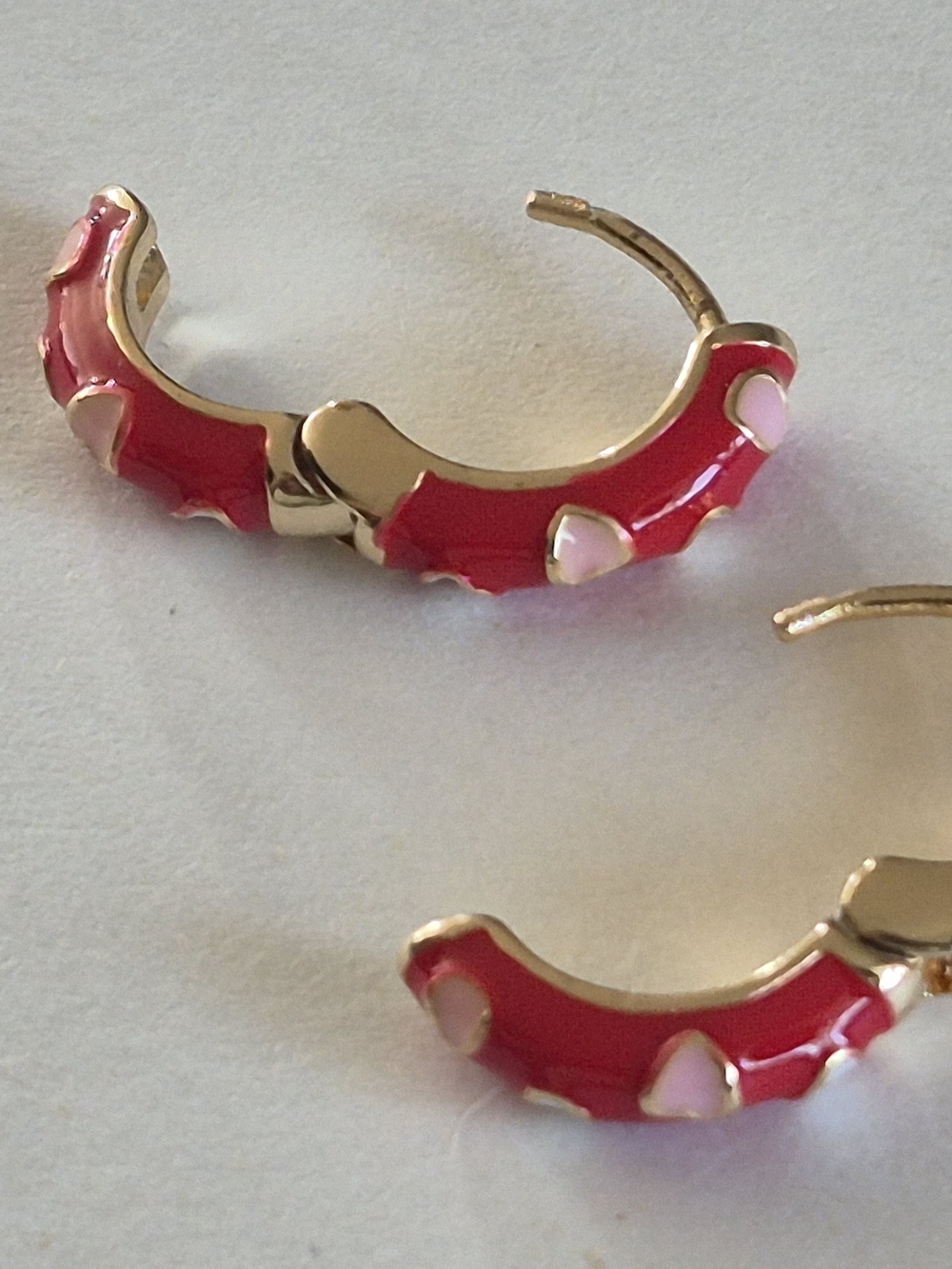 Gold Hoop Cloisone Style Earrings with Red Enamel Accents - Picture 5 of 5